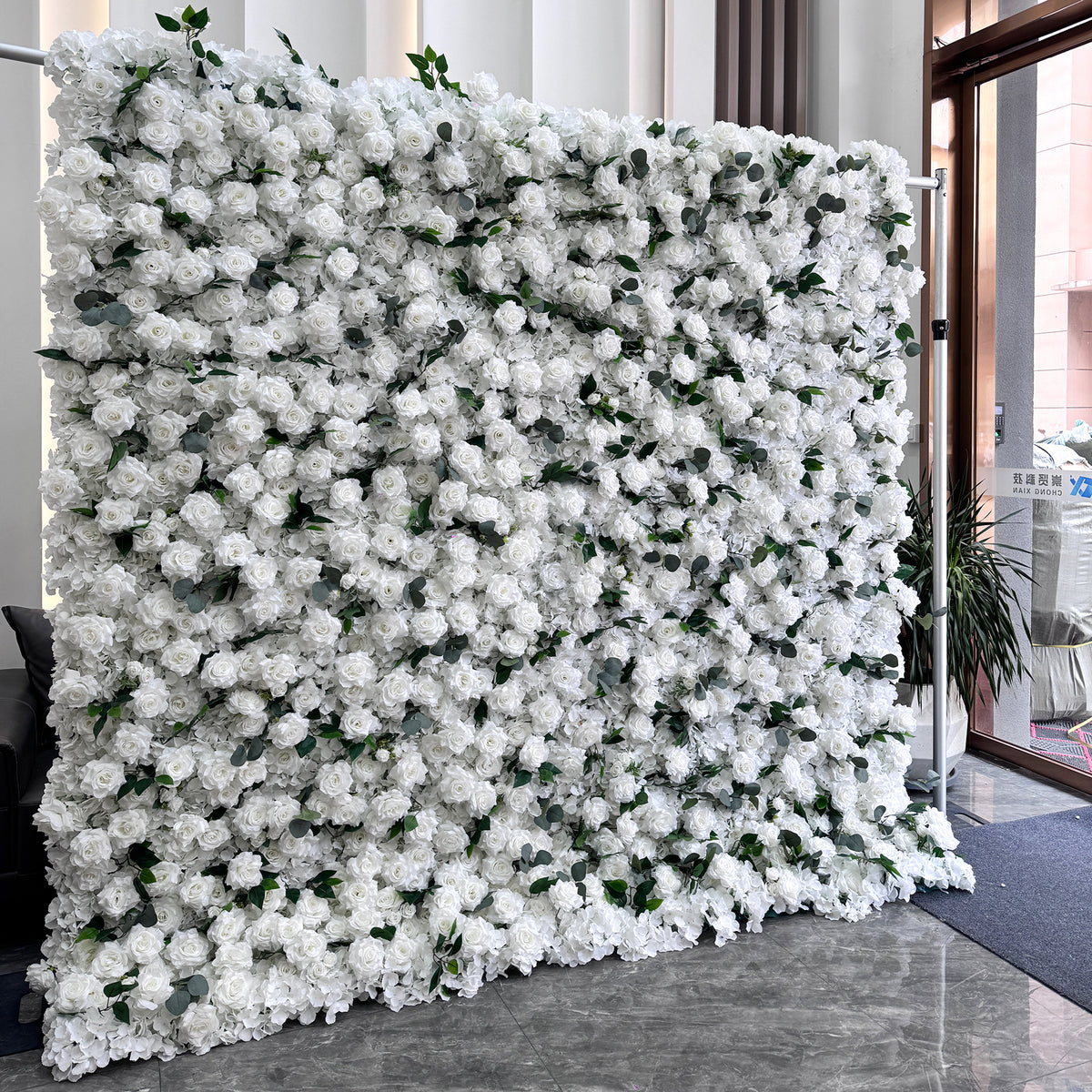 Wedding White Floral Wall Backdrop Panel 3D 5D Roll up Pink Artificial Silk Rose Flower Wall for Event Background Decoration