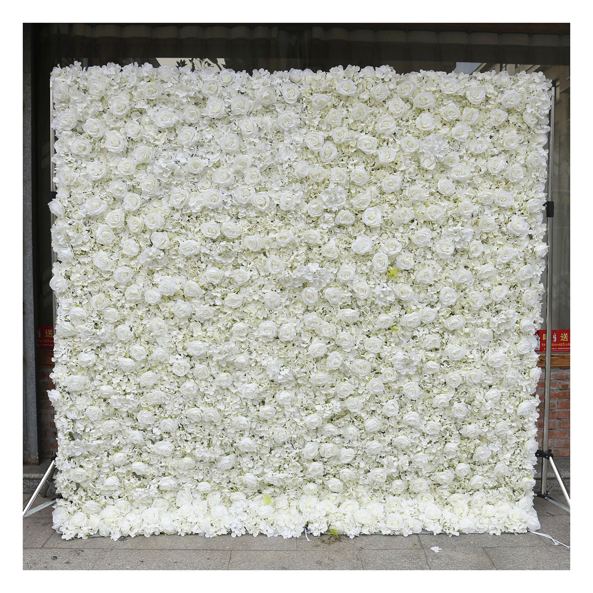 White 3d Roll up Fabric Cloth Flower Walls Panel Backdrop Wedding Decor Silk Rose Artificial Flower Wall