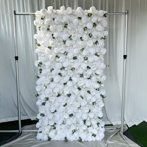 White Artificial Rose Hydrangea Flower Wall Eucalyptus Backdrop for Wedding Photo Booth Studio Party Event Decor