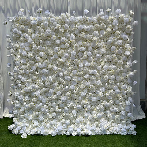 White Artificial Rose Wall 3D Layered Flower Wall Backdrop for Wedding Photo Booth Studio Party Event Decoration