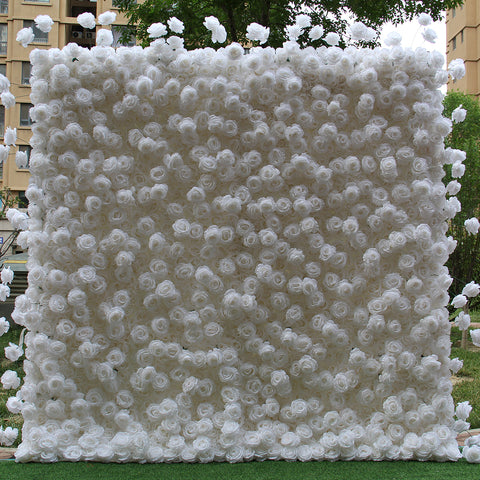 White Artificial Rose Wall Dense Silk Flower Wall Backdrop for Wedding Photo Booth Studio Party Event Decoration