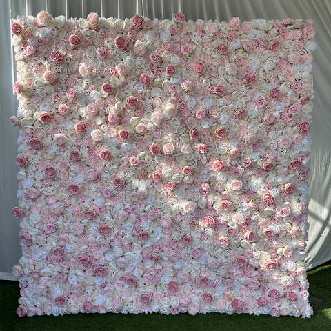 White Blush Pink Artificial Rose Peony Flower Wall Backdrop for Wedding Photo Booth Studio Party Event Decoration