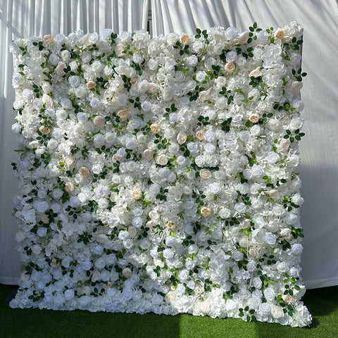 White Cream Artificial Rose Peony Flower Wall Green Backdrop for Wedding Photo Booth Studio Party Event Decoration