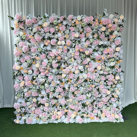 White Cream Blush Artificial Rose Peony Hydrangea Flower Wall Backdrop for Wedding Photo Booth Studio Party Event Decor