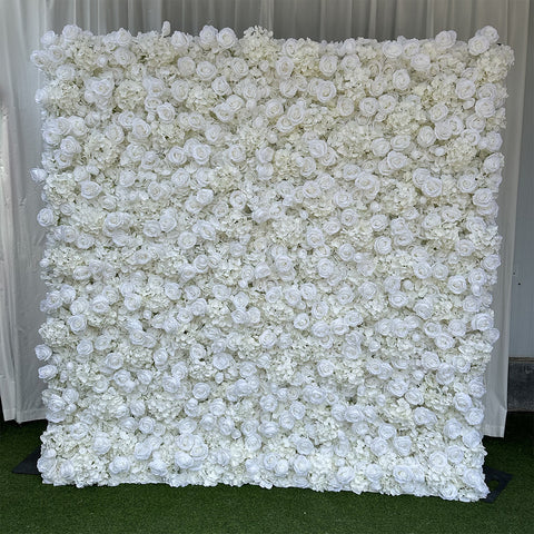 White Luxury Rose Hydrangea Artificial Flower Wall Backdrop for Wedding Photo Booth Studio Party Event Decoration