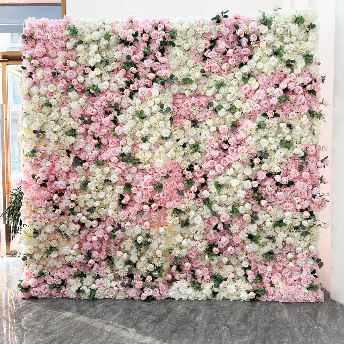 Wholesale 5D Roll up Flower Wall Silk Artificial Pink Rose White Flower Wall Luxury Decorative Flower Wall Backdrop