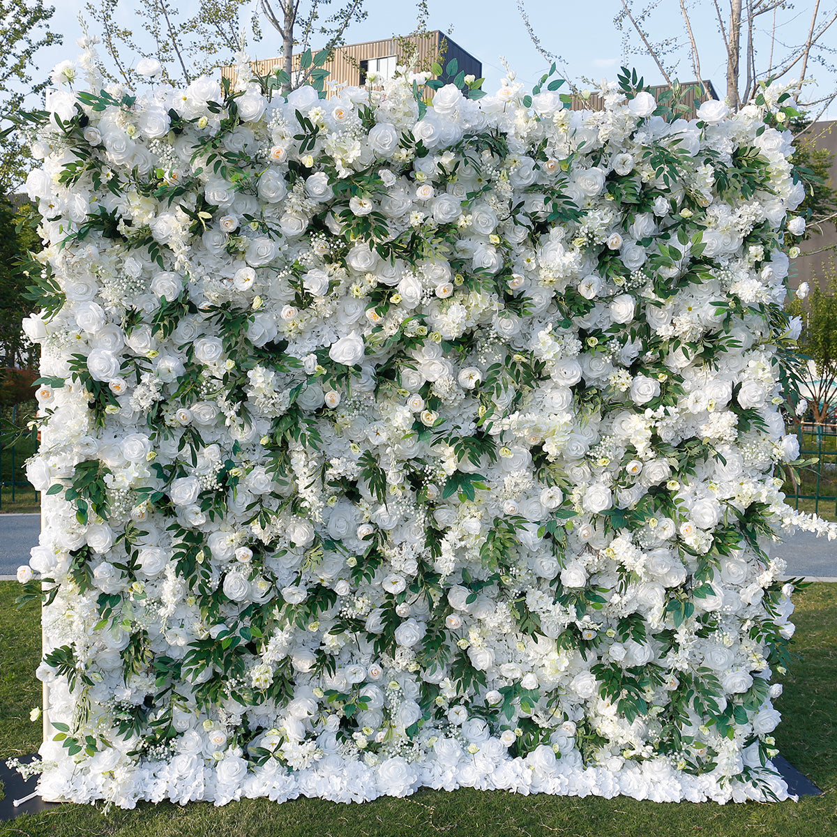 Luxury 8ft X 8ft White Roses Wedding Valentine's Day Party Decor Silk Flower Wall Backdrop